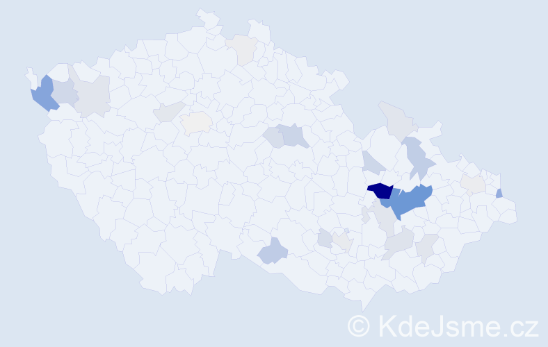 Příjmení: 'Utíkal', počet výskytů 103 v celé ČR