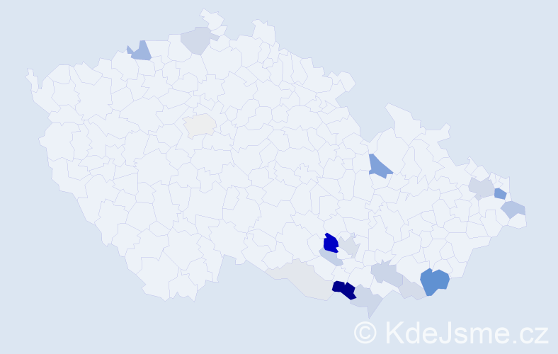 Příjmení: 'Penčák', počet výskytů 72 v celé ČR