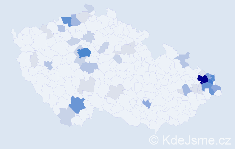 Příjmení: 'Kus', počet výskytů 157 v celé ČR