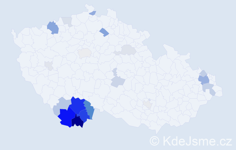 Příjmení: 'Vaclíková', počet výskytů 64 v celé ČR