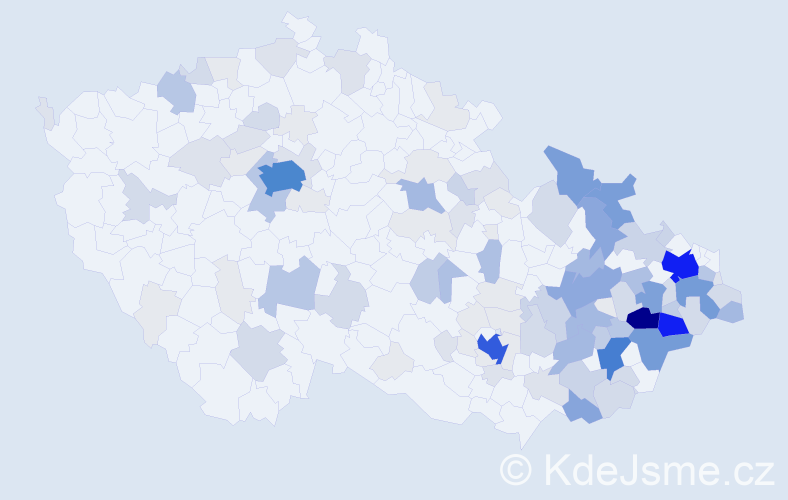 Příjmení: 'Bártek', počet výskytů 528 v celé ČR