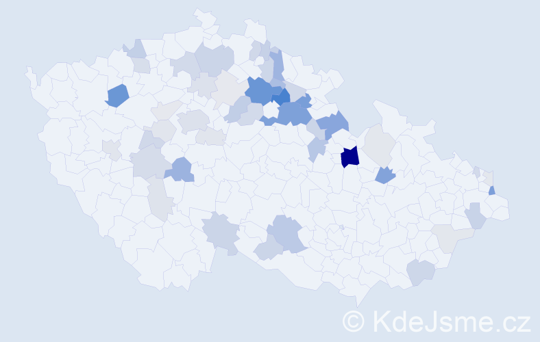 Příjmení: 'Kutnar', počet výskytů 123 v celé ČR