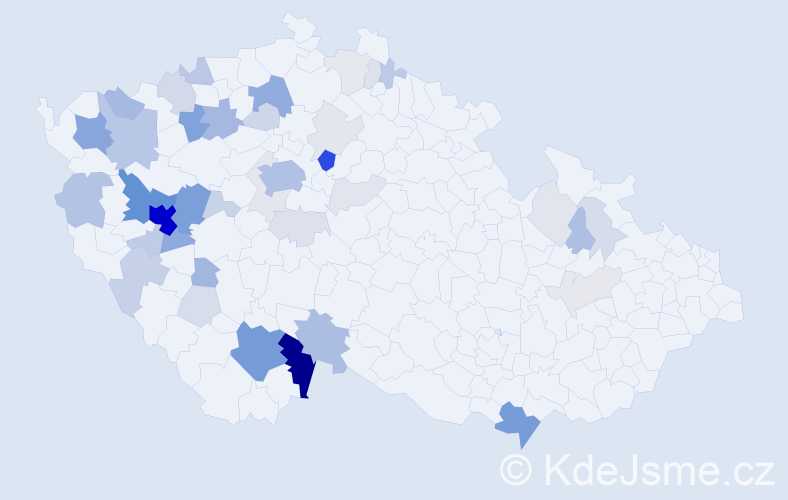 Příjmení: 'Kodl', počet výskytů 194 v celé ČR