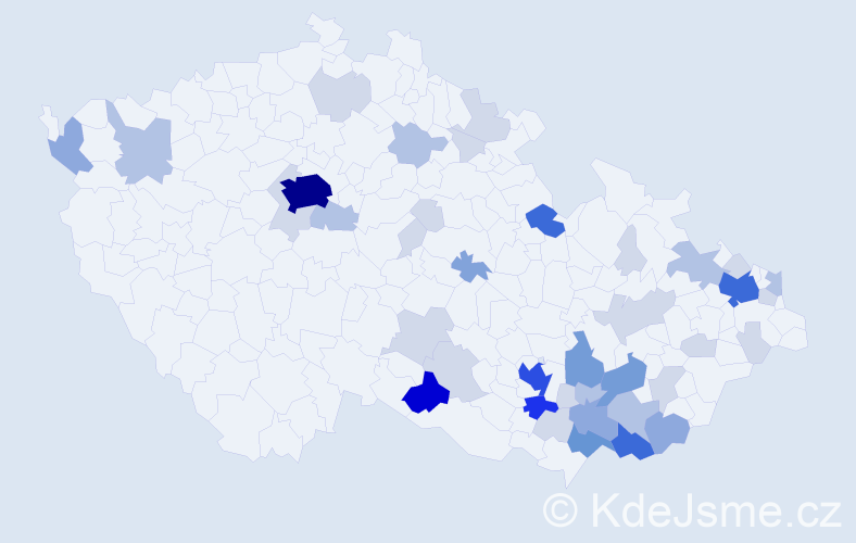 Příjmení: 'Nejedlíková', počet výskytů 138 v celé ČR
