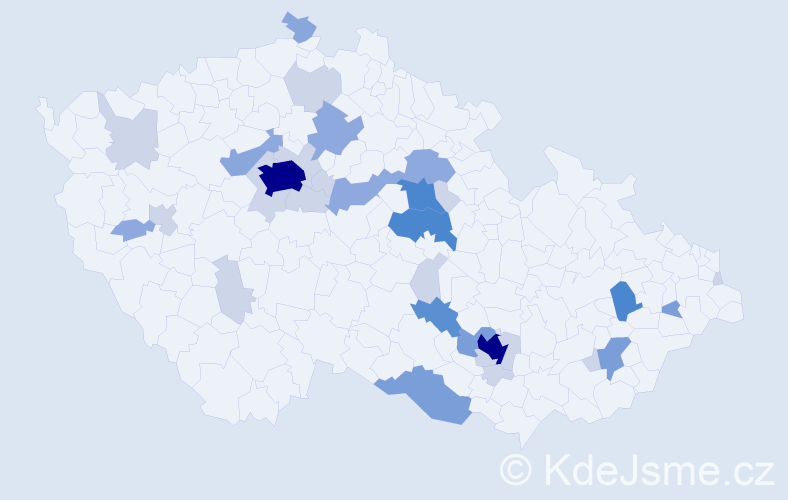 Příjmení: 'Těšík', počet výskytů 105 v celé ČR