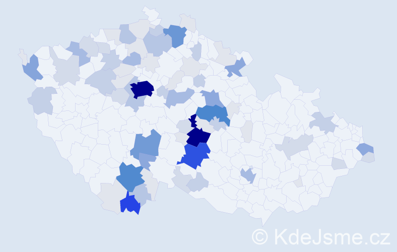 Příjmení: 'Doucha', počet výskytů 303 v celé ČR