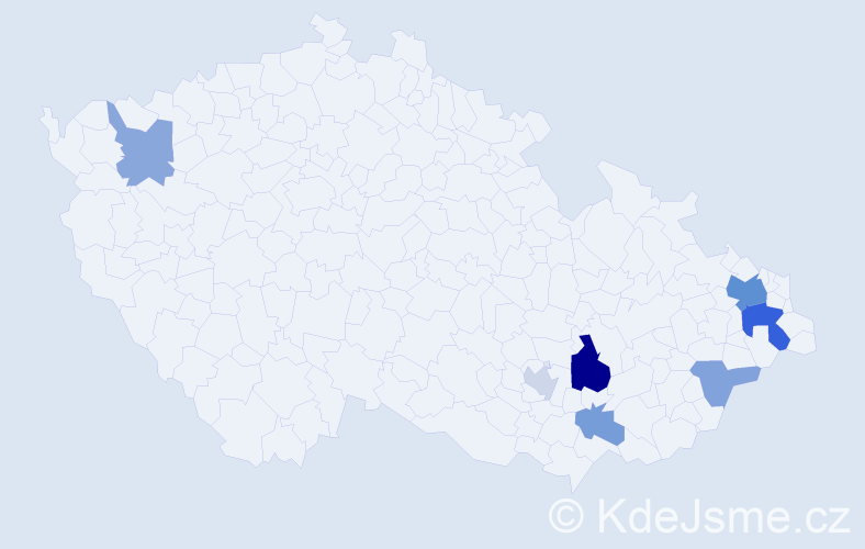 Příjmení: 'Baričáková', počet výskytů 15 v celé ČR