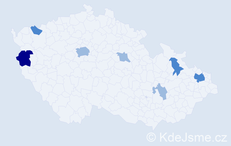 Příjmení: 'Hicová', počet výskytů 13 v celé ČR