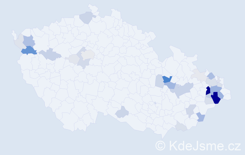 Příjmení: 'Rečka', počet výskytů 102 v celé ČR