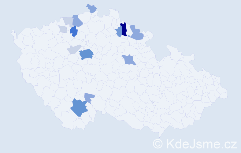 Příjmení: 'Kosáček', počet výskytů 48 v celé ČR