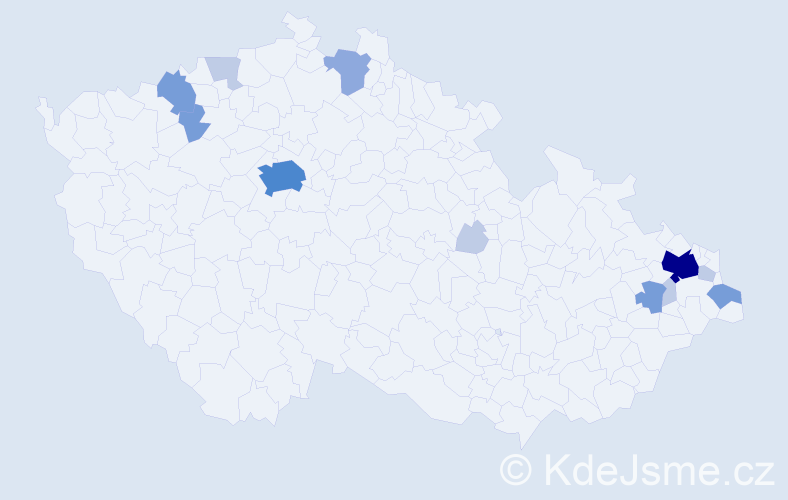 Příjmení: 'Csiba', počet výskytů 33 v celé ČR
