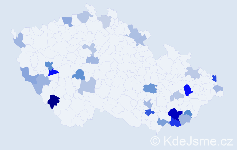 Příjmení: 'Pančíková', počet výskytů 56 v celé ČR