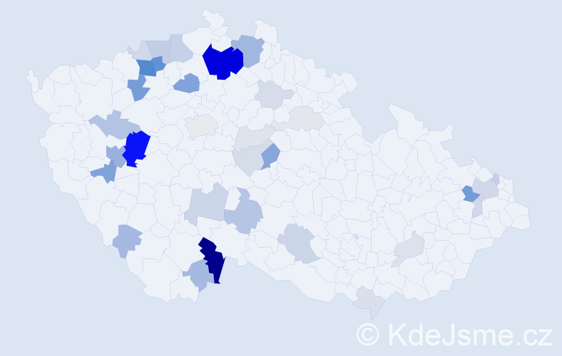 Příjmení: 'Kicová', počet výskytů 119 v celé ČR