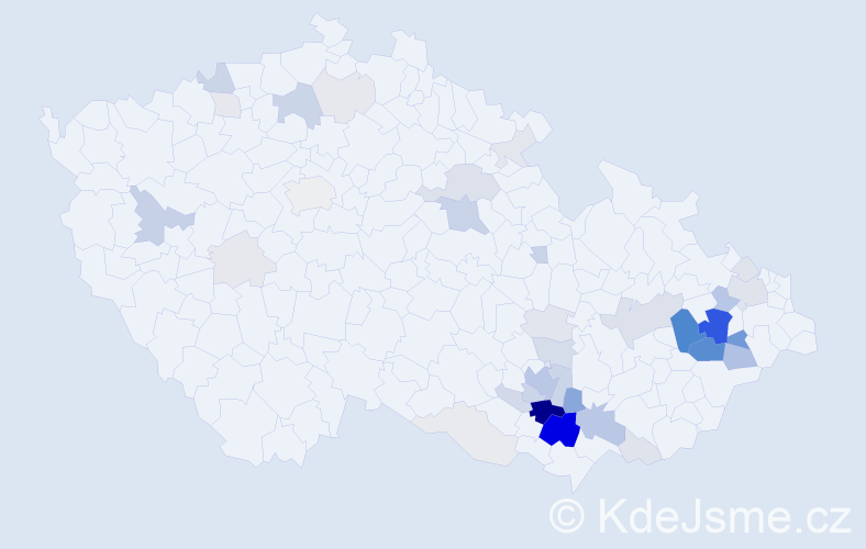 Příjmení: 'Vahalová', počet výskytů 156 v celé ČR