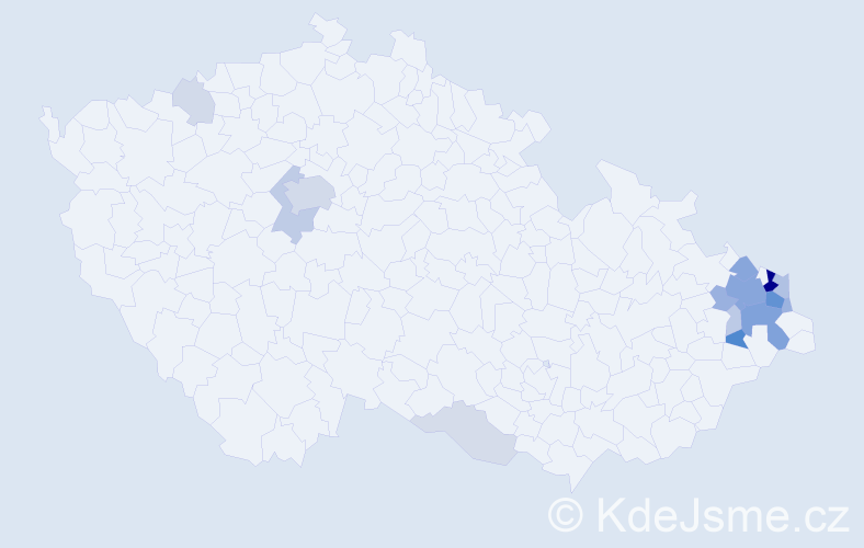 Příjmení: 'Antošík', počet výskytů 54 v celé ČR