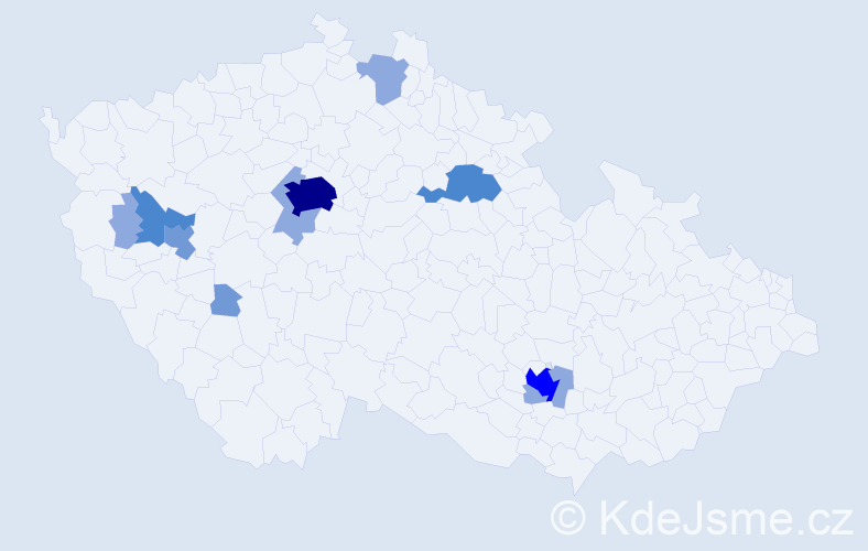 Příjmení: 'Tejc', počet výskytů 24 v celé ČR