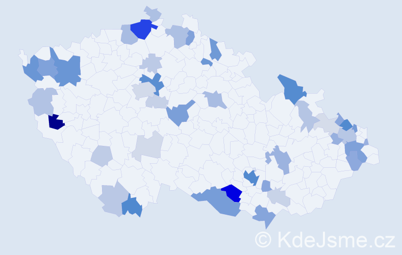 Příjmení: 'Huber', počet výskytů 136 v celé ČR