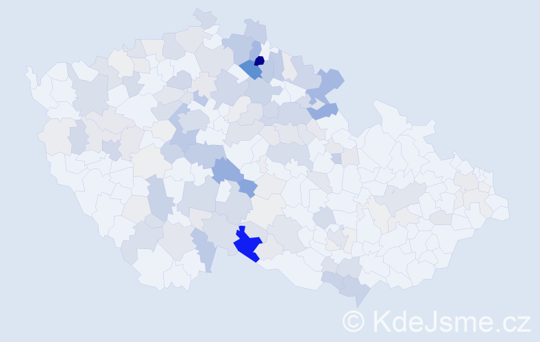 Příjmení: 'Cvrček', počet výskytů 539 v celé ČR