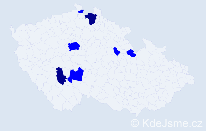 Příjmení: 'Vendég', počet výskytů 9 v celé ČR