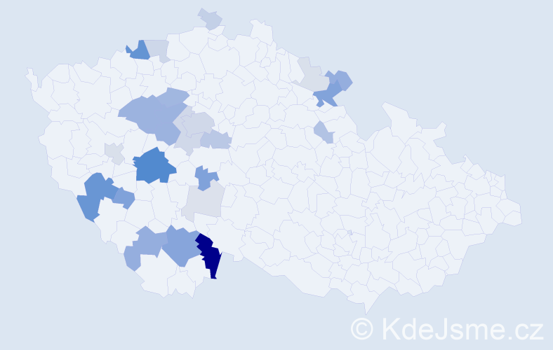 Příjmení: 'Dudáčková', počet výskytů 86 v celé ČR