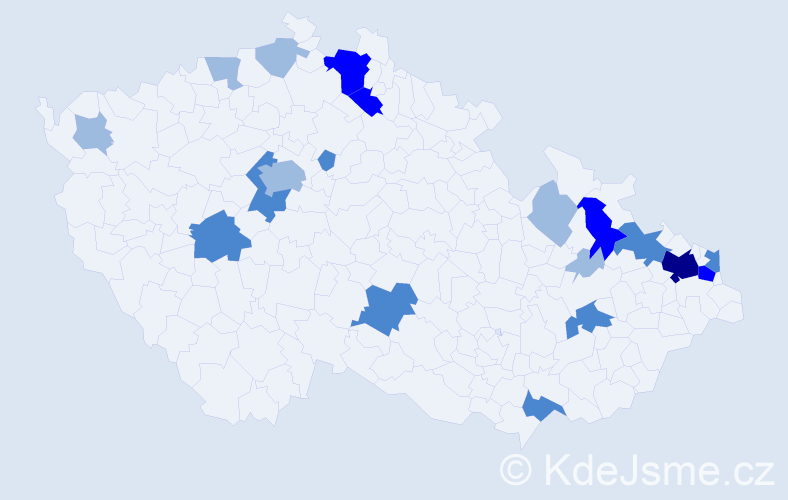 Příjmení: 'Ogurčáková', počet výskytů 38 v celé ČR