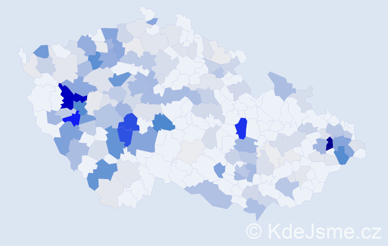 Příjmení: 'Kabát', počet výskytů 734 v celé ČR