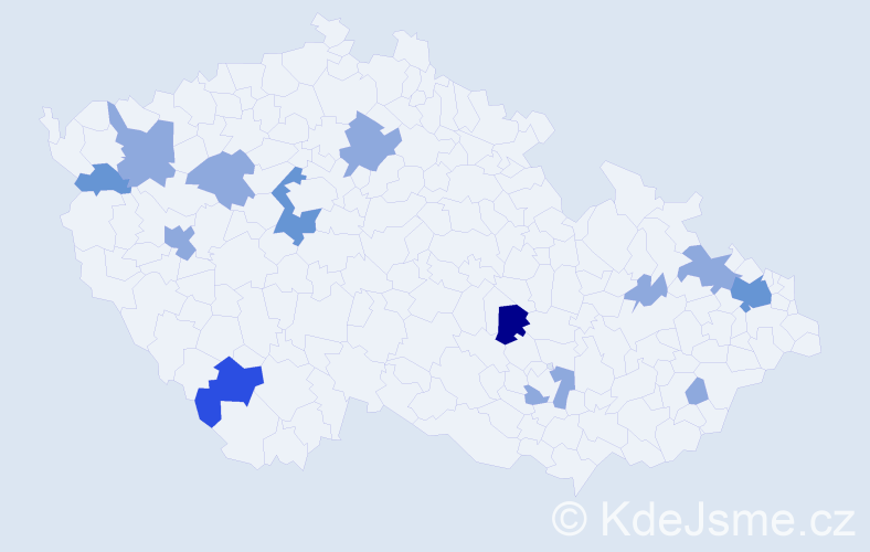 Příjmení: 'Pročka', počet výskytů 30 v celé ČR