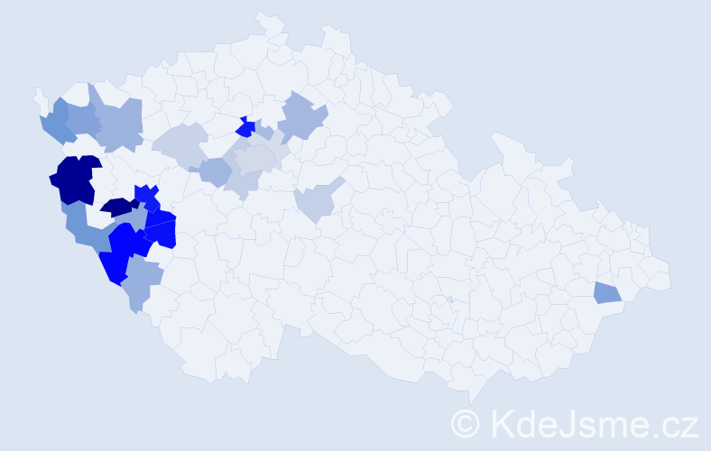 Příjmení: 'Klesa', počet výskytů 90 v celé ČR