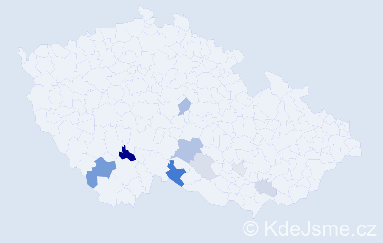 Příjmení: 'Pitzmos', počet výskytů 18 v celé ČR