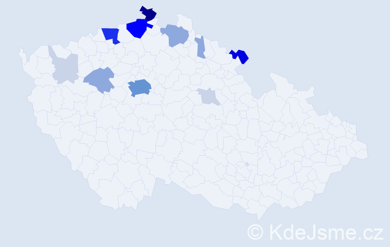Příjmení: 'Deňo', počet výskytů 58 v celé ČR