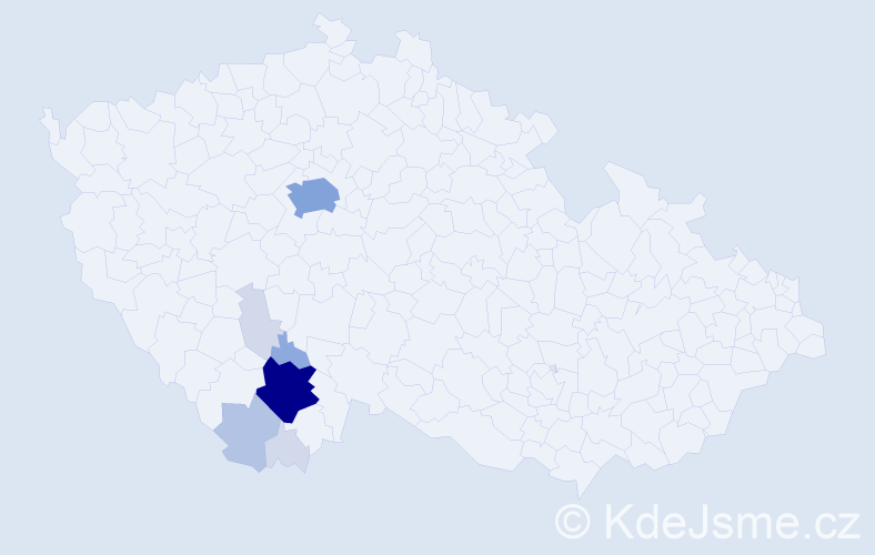 Příjmení: 'Koklarová', počet výskytů 27 v celé ČR