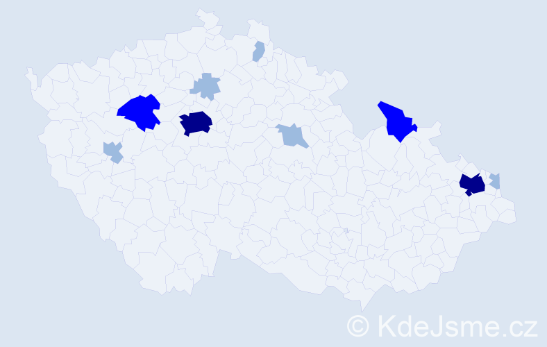 Příjmení: 'Kisel', počet výskytů 19 v celé ČR