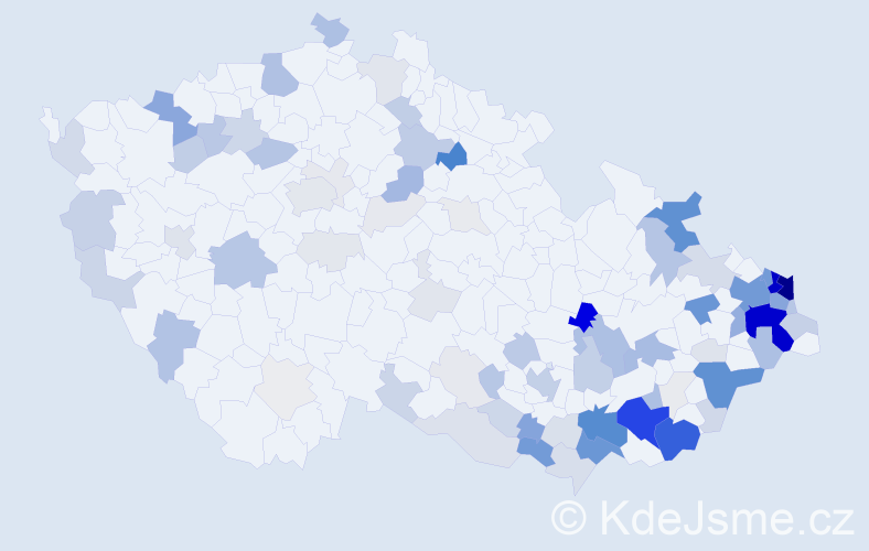 Příjmení: 'Uherek', počet výskytů 445 v celé ČR
