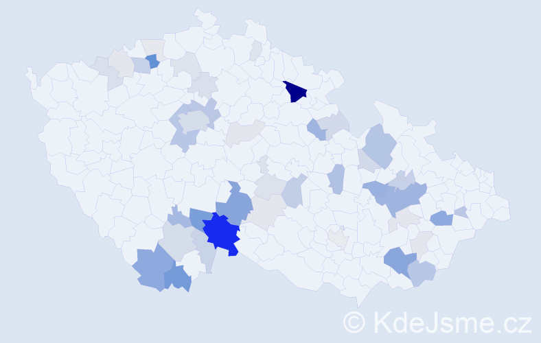 Příjmení: 'Hulíková', počet výskytů 136 v celé ČR