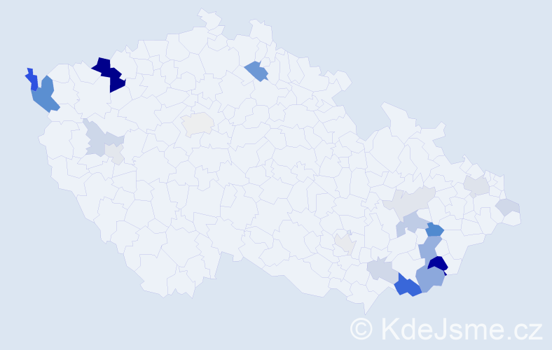 Příjmení: 'Sahajová', počet výskytů 55 v celé ČR