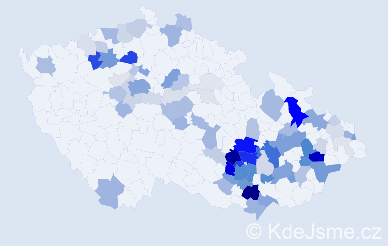 Příjmení: 'Valoušek', počet výskytů 298 v celé ČR