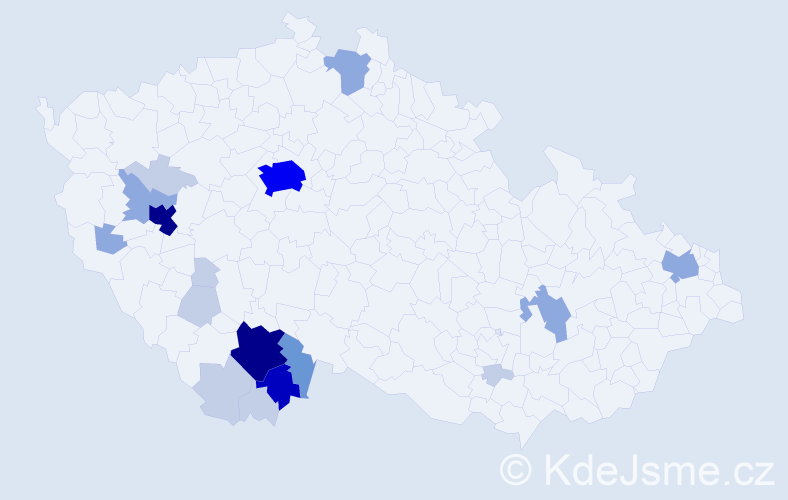 Příjmení: 'Řežáb', počet výskytů 61 v celé ČR
