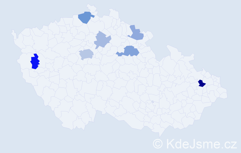 Příjmení: 'Hejzák', počet výskytů 15 v celé ČR
