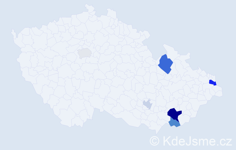 Příjmení: 'Čellár', počet výskytů 13 v celé ČR