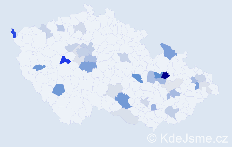 Příjmení: 'Mojdl', počet výskytů 90 v celé ČR