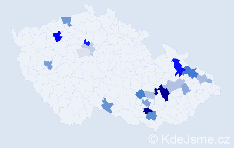 Příjmení: 'Klobouk', počet výskytů 68 v celé ČR