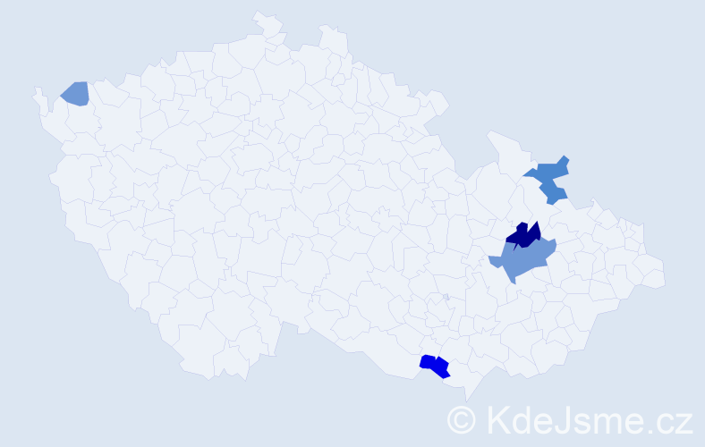 Příjmení: 'Palůch', počet výskytů 18 v celé ČR