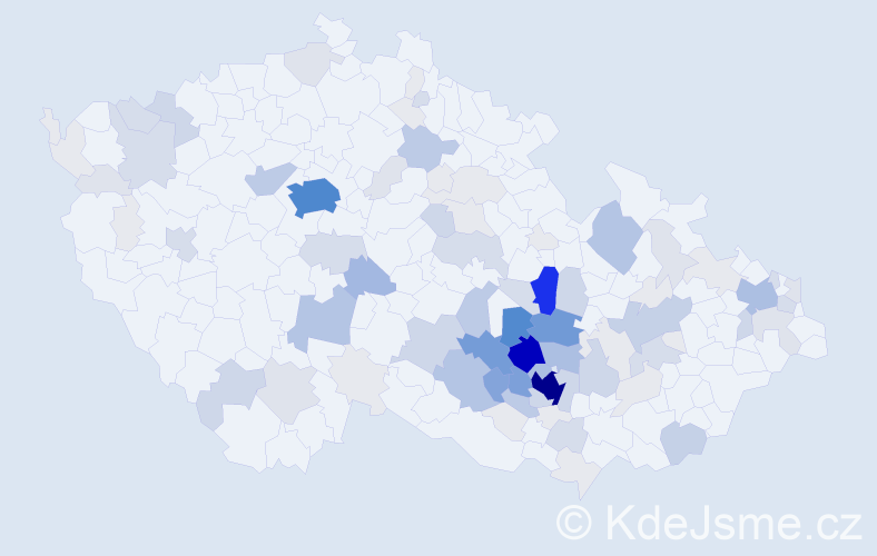 Příjmení: 'Klusák', počet výskytů 458 v celé ČR