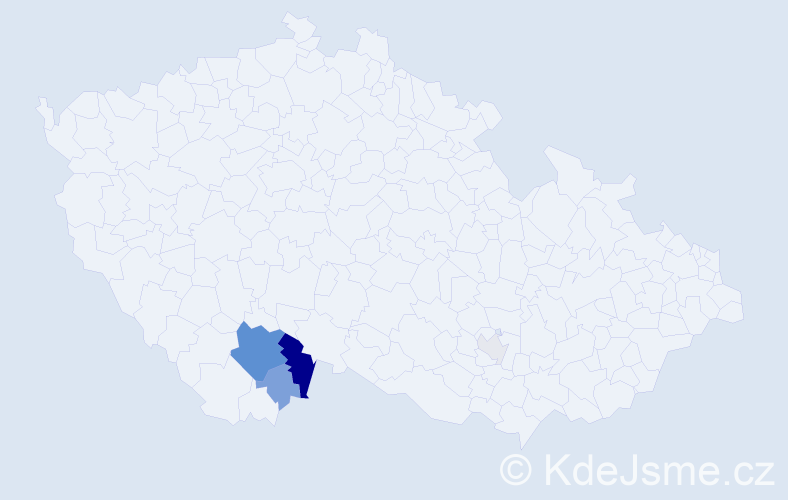 Příjmení: 'Huleová', počet výskytů 16 v celé ČR