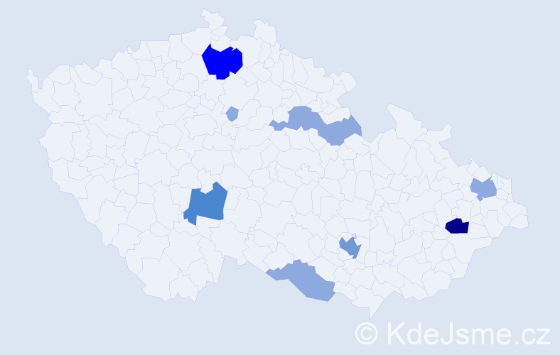 Příjmení: 'Petrnková', počet výskytů 21 v celé ČR