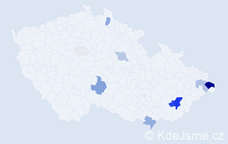 Příjmení: 'Hoďová', počet výskytů 18 v celé ČR