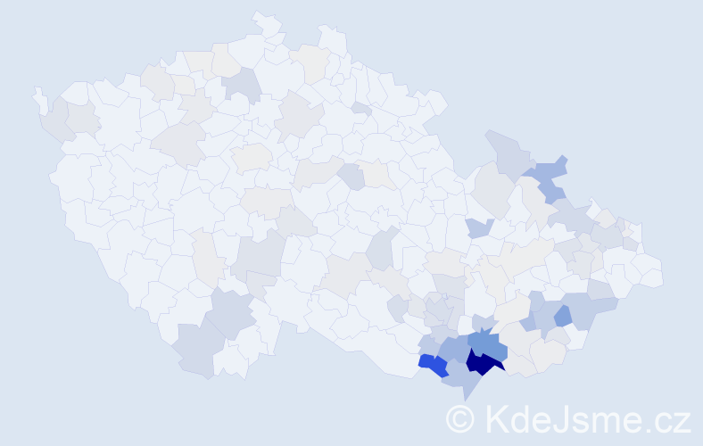 Příjmení: 'Bravenec', počet výskytů 362 v celé ČR
