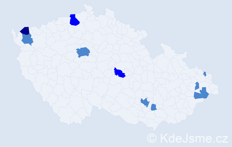 Příjmení: 'Cisárik', počet výskytů 15 v celé ČR
