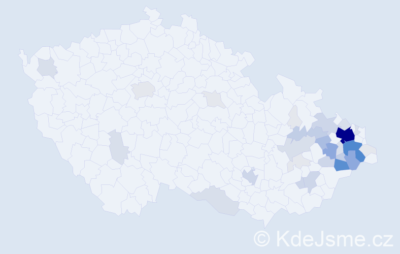 Příjmení: 'Krhut', počet výskytů 148 v celé ČR