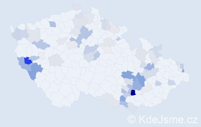 Příjmení: 'Piták', počet výskytů 196 v celé ČR